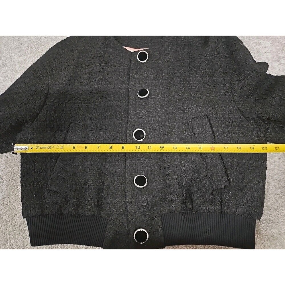 Zara Textured Tweed‎ Bomber Cropped Jacket Lined Pockets Black Women’s Size L - Picture 10 of 12